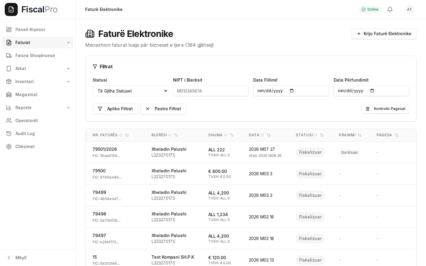 Lista e faturave elektronike