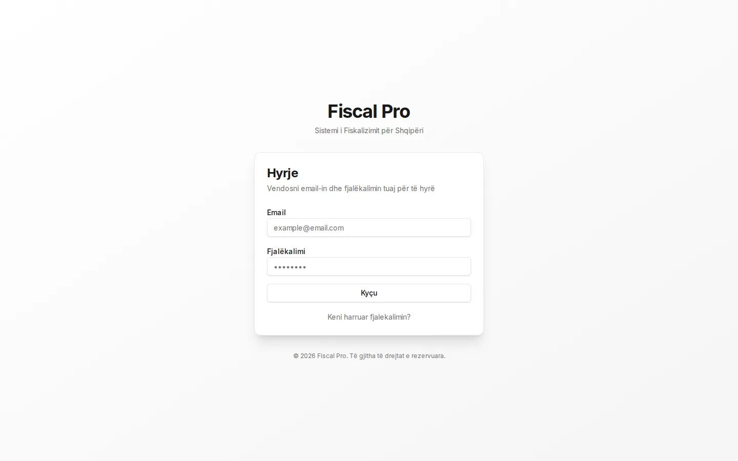 Faqja e hyrjes në panelin web