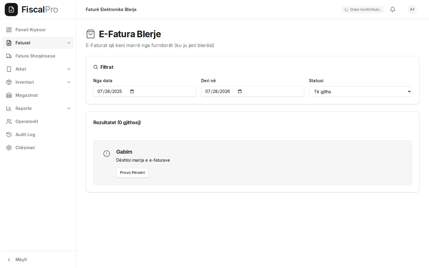 Lista e e-faturave të blerjes